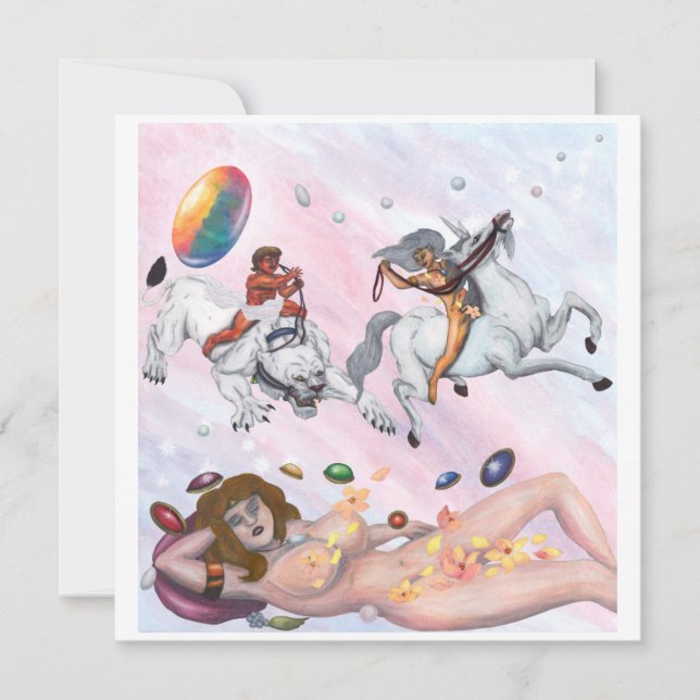 Carte Art Déesse dormante rêver Dieu chevaucher Lionne (Devant)