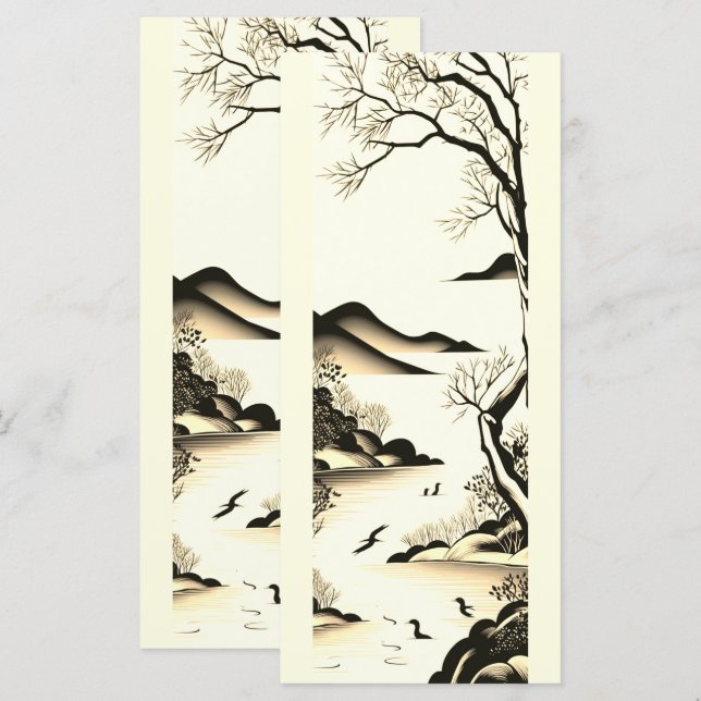 Carte Art d'encre de paysage japonais No3 (Devant / Derrière)
