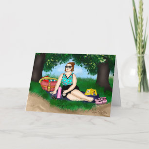 Carte Art dessiné à la main   Femme Se détendre à la pla