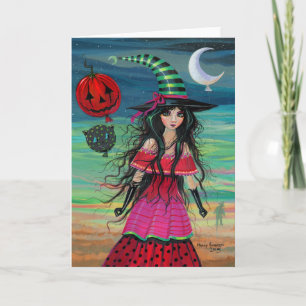 Carte Art d'imaginaire de Halloween de sorcière de