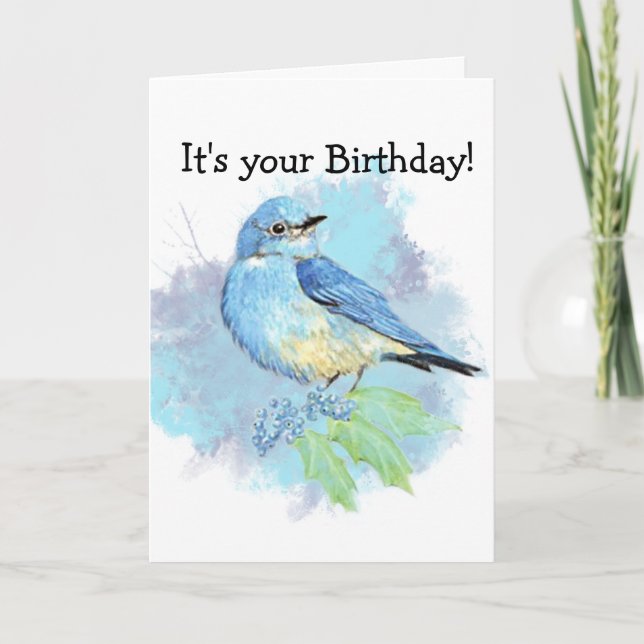 Carte Art d'oiseau de jardin d'oiseau bleu d'aquarelle (Devant)