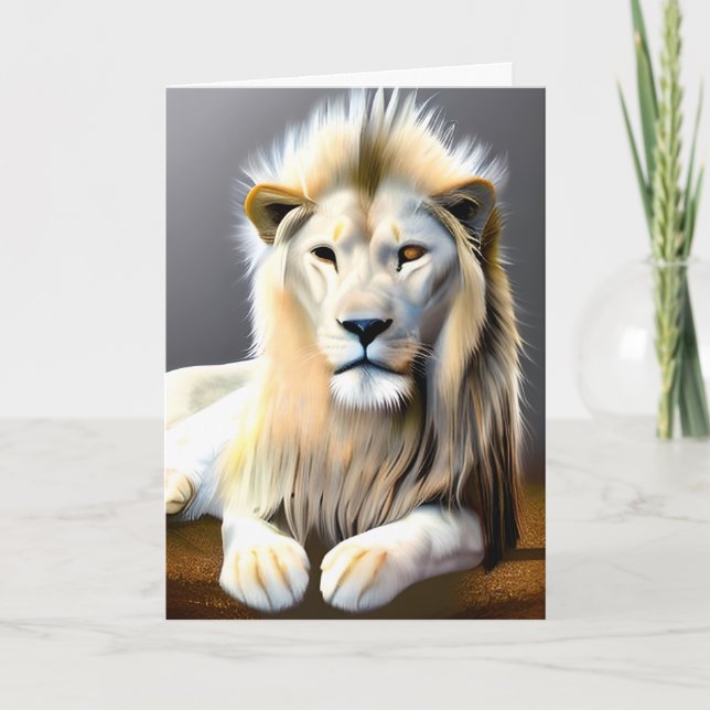 Carte Art Ethérée Lion Majestic Blanc | Penser à vous (Devant)