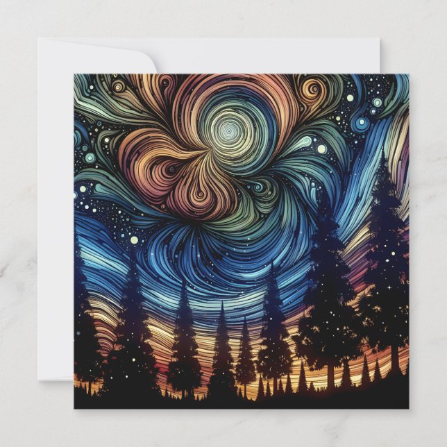Carte Art Ethétique mystique avec arbres et ciel nocturn (Devant)