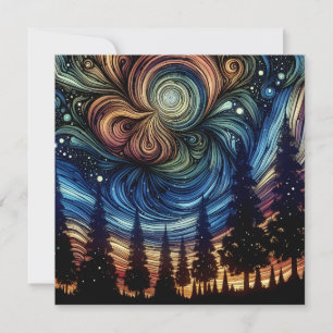 Carte Art Ethétique mystique avec arbres et ciel nocturn