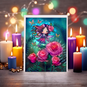 Carte Art fantastique de la petite fée Rose par Molly Ha