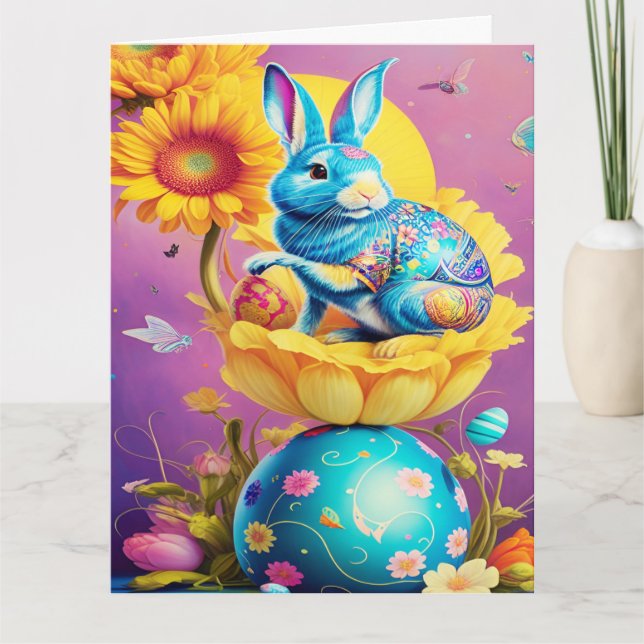 Carte Art floral du lapin de Pâques moderne         (Devant)