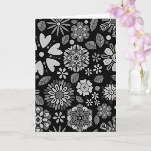 Carte Art Floral Noir Et Gris Rétro Motif sans couture