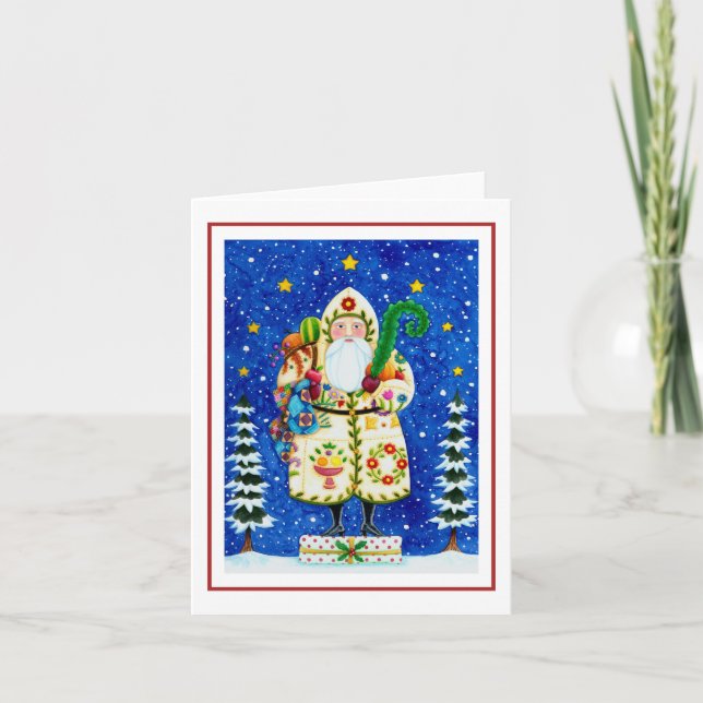 Carte ART FOLK BALTIMORE QUILT PÈRE NOËL Blanc (Devant)