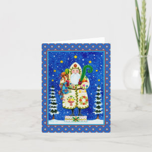 Carte ART FOLK BALTIMORE QUILT PÈRE NOËL Blanc