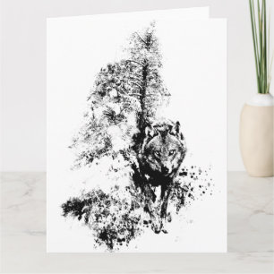Carte Art graphique Loup gris Faune Animal Nature blanch