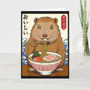 Carte Art japonais vintage Groundhog mange Ramen Funny G