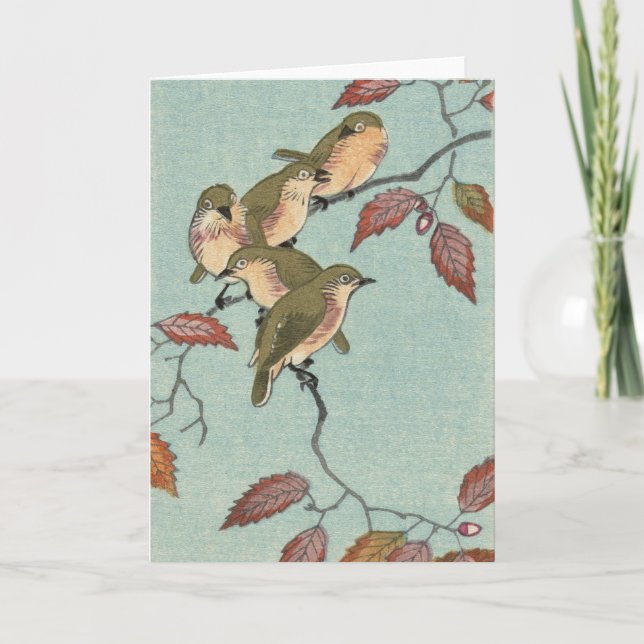 Carte Art japonais vintage - Oiseaux verts (Devant)