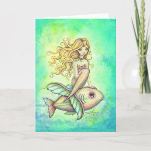 Carte Art mignon d'imaginaire de sirène et de poissons