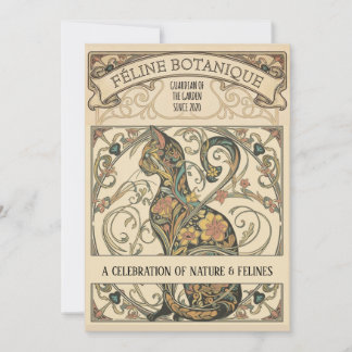 Carte Art Nouveau Botanical Feline Ornamental Art