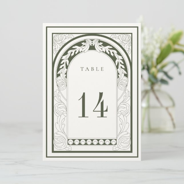 Carte Art Nouveau Moss Green Table Numéro (Debout devant)