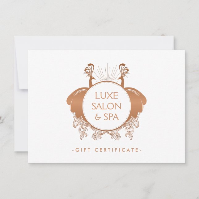 Carte Art Nouveau Peacocks Rose Gold Certificat cadeau (Devant)
