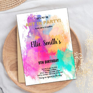 Carte Art Party pour enfants modifiable avec rainb