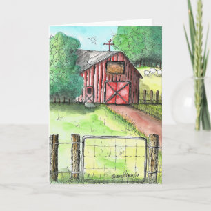 Carte Art populaire country, Grange rouge, Art de la pei