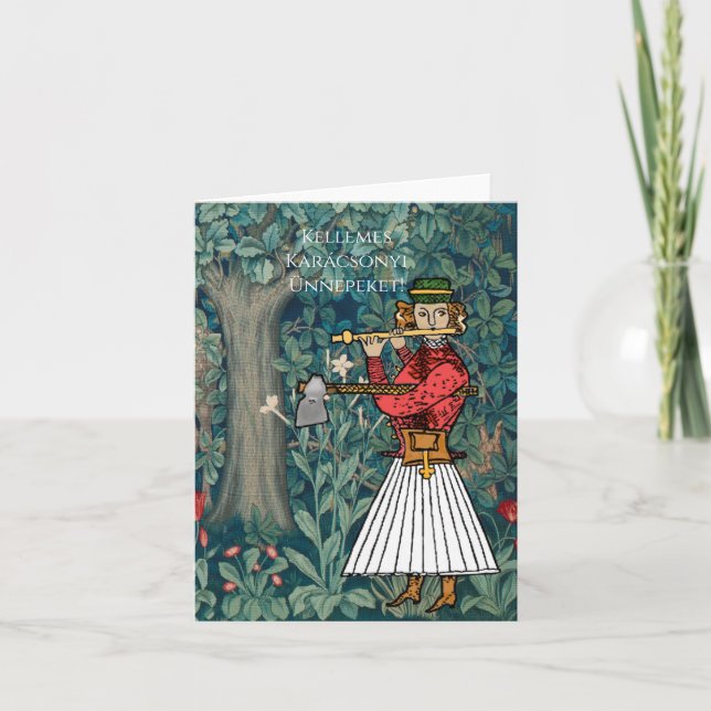 Carte Art populaire de bûcheron hongrois sur fond de tap (Devant)