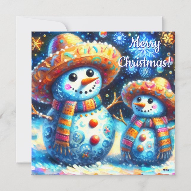 Carte Art populaire mexicain Snowmen Snowman Personnalis (Devant)
