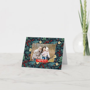 Carte Art populaire Mistletoe Holly Berries Photo de Noë