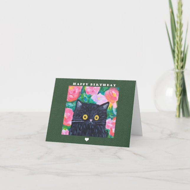 Carte Art populaire naïf Chat noir Peinture mignonne Ann (Devant)