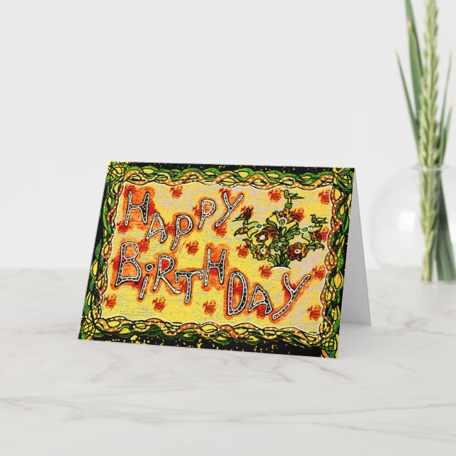 Carte Art populaire russe Joyeux anniversaire (Devant)