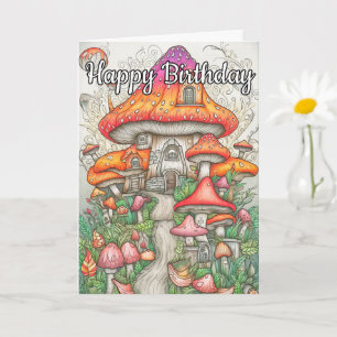 Carte Art Psychédélique Coloré Forêt de Champignons