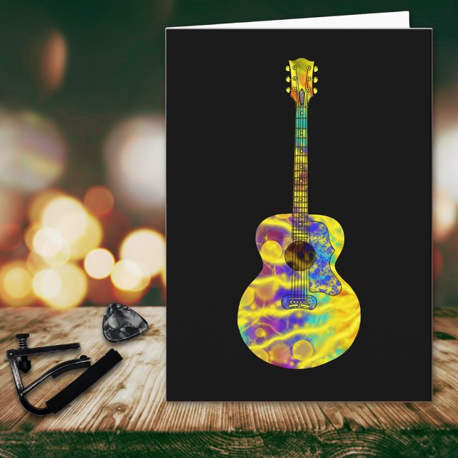 Carte Art psychédélique Guitare acoustique Instrument de (Funky psychedelic acoustic guitar birthday greetings card)