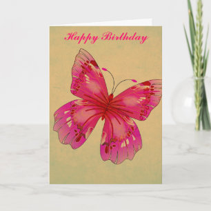 Carte Art rose vintage papillon oriental Joyeux annivers