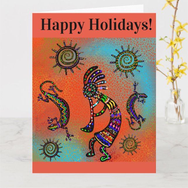 CARTE ART SOUTHWEST KOKOPELLI   (Fleur jaune)