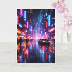 Carte Art Vierge Ville Cyber Punk Éclairée au Néon