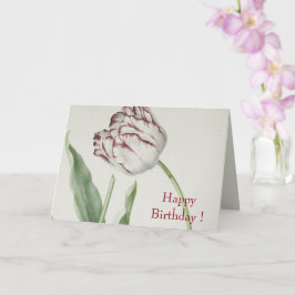 Carte Art vintage, Tulipe blanche et rouge Anniversaire