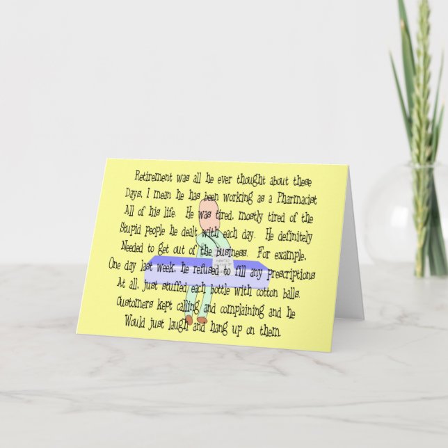 Carte Article Art "Le pharmacien prêt à se retirer"—Drôl (Devant)