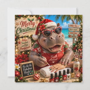 Carte Artiste d'ongles Hippopotame de Noël au Spa de la