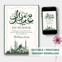 Carte artistique de Eid Mubarak avec mosquée vert