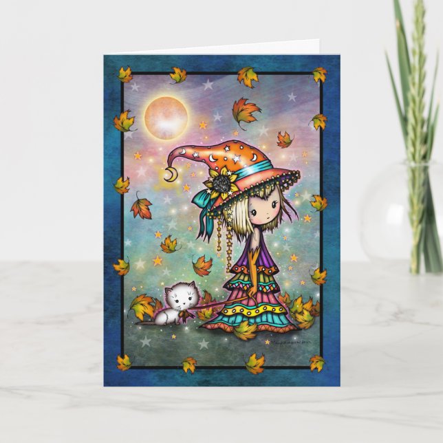Carte artistique de sorcière adorable et de chat m (Devant)