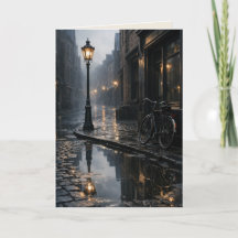 Carte artistique vierge de rue brumeuse avec vélo