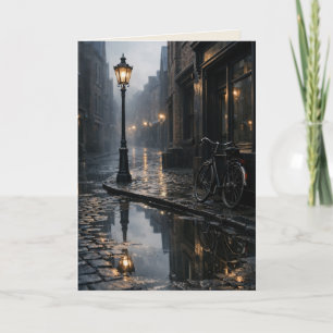 Carte artistique vierge de rue brumeuse avec vélo