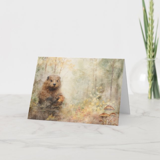 Carte Artsy Woodland Animaux Faune Castor Salutation (Devant)