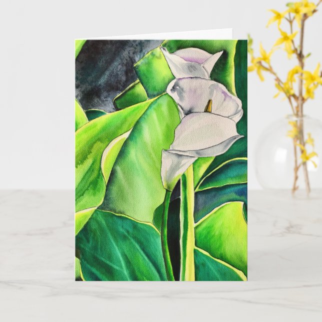 Carte Arum blanc Lily aquarelle tropicale florale (Fleur jaune)