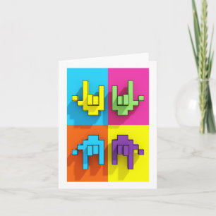Carte ASL Langue des signes Pixel Love Pop Greeting Card