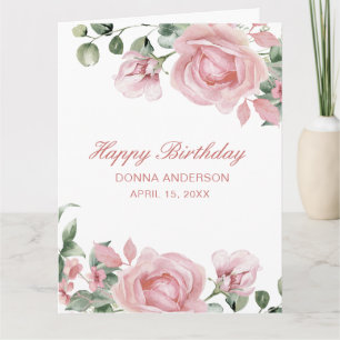 Carte Assiette de fête d'anniversaire à fleurs roses