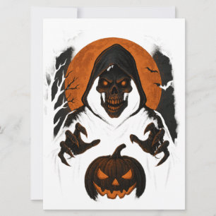Carte Assistant Halloween effrayant - Crâne à capuchon D