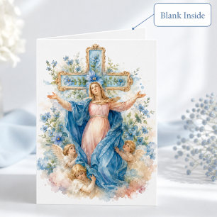 Carte Assomption de Marie Note Catholique Fleurie Bleue