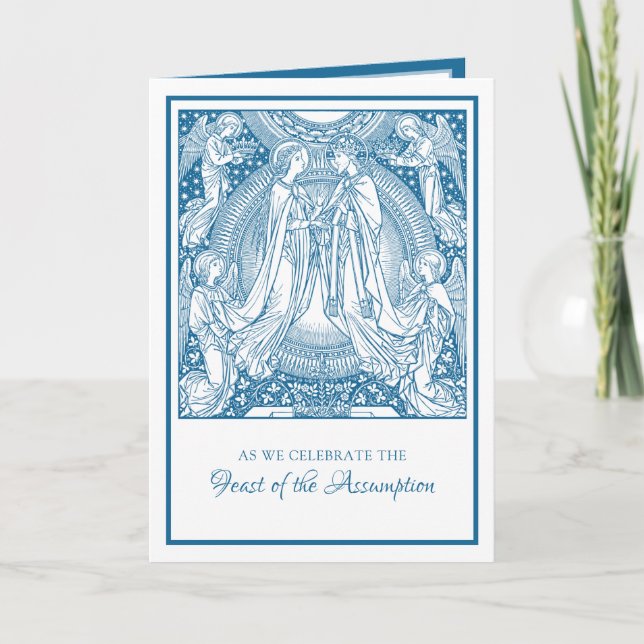 Carte Assomption Vierge Marie Bleu Élégant Religieux (Devant)