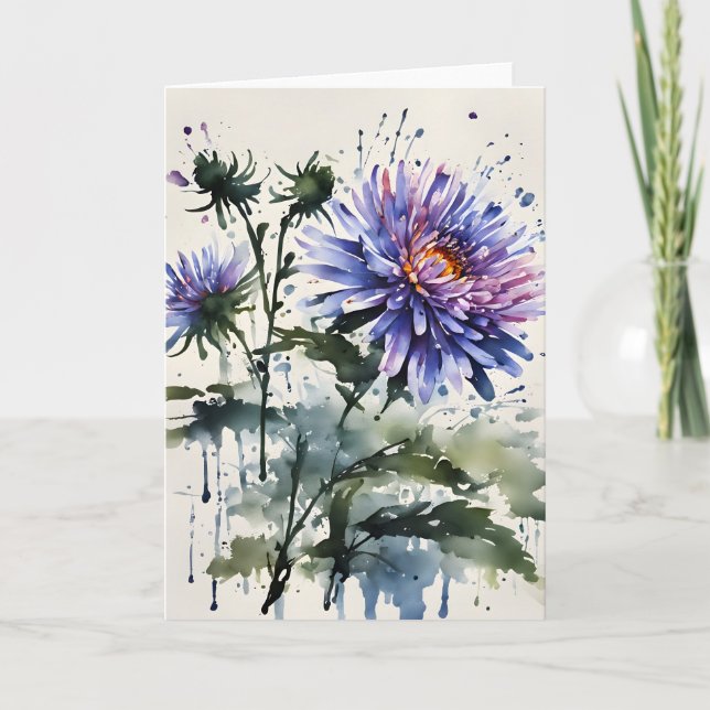 Carte Aster - Watercolor flowers (Devant)