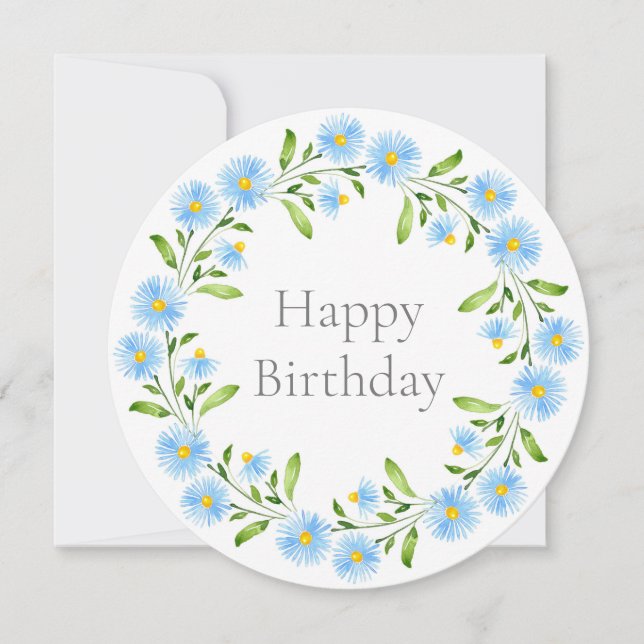 Carte Asters Watercolor Floral Wreath Card (Devant)