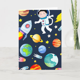 Carte Astronaute dans l'espace Planètes et Fusées Motif