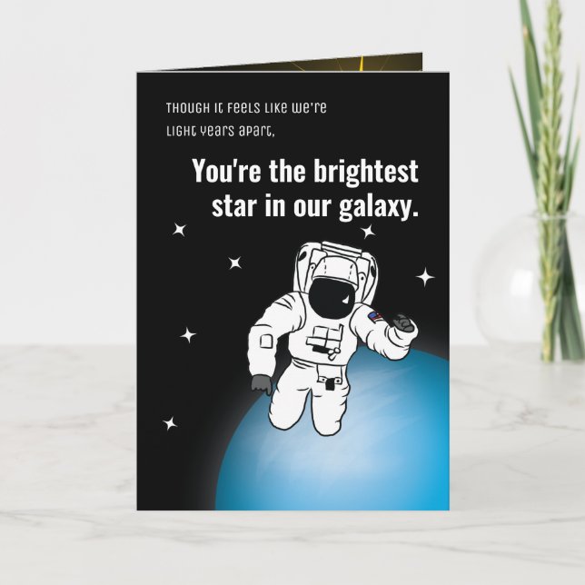 Carte Astronaute/Espace Distances sociales Noir Annivers (Devant)